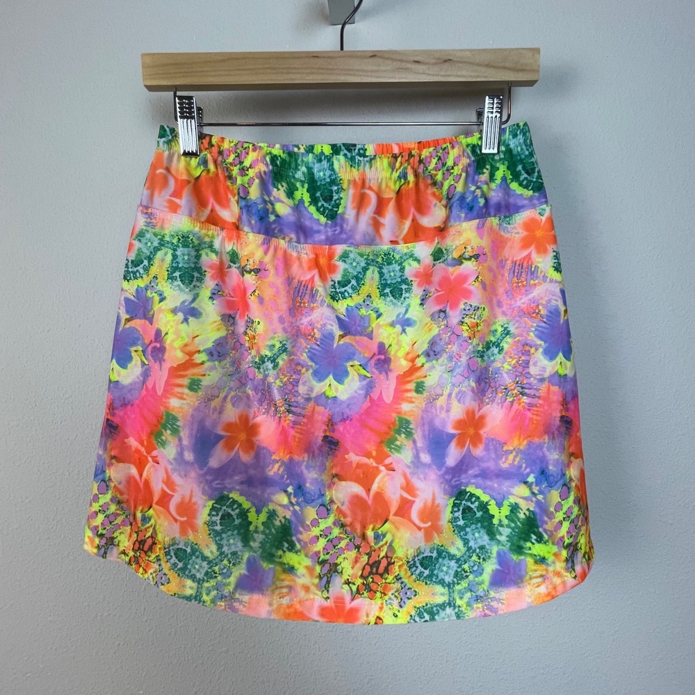 B Skinz Womens Skirt‎ Skort Neon Floral Print Athletic Skirt Size M